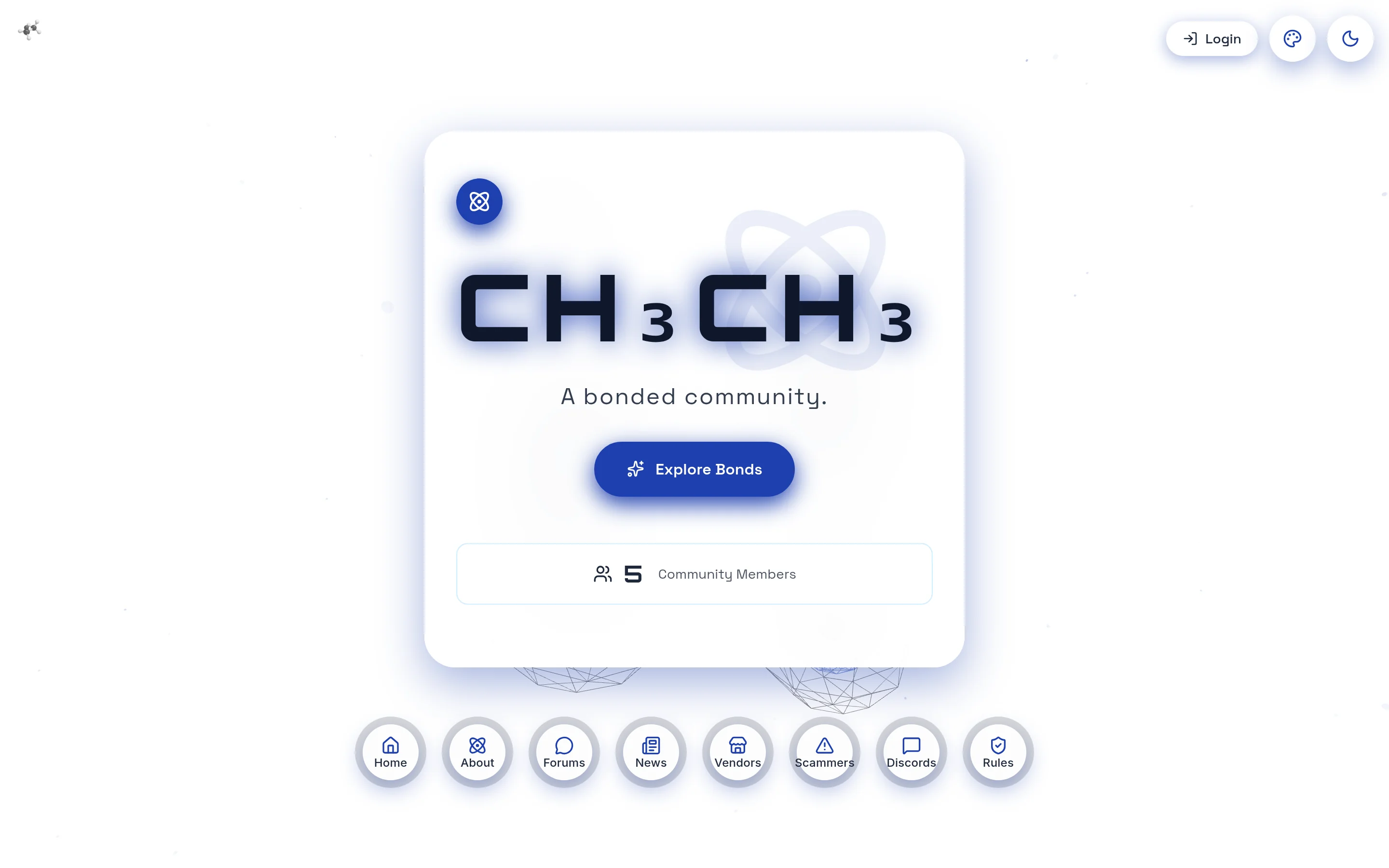 CH3CH3.com — Interactive 3D molecular visualization with a glassmorphic skin and a Discourse forum bolted on.