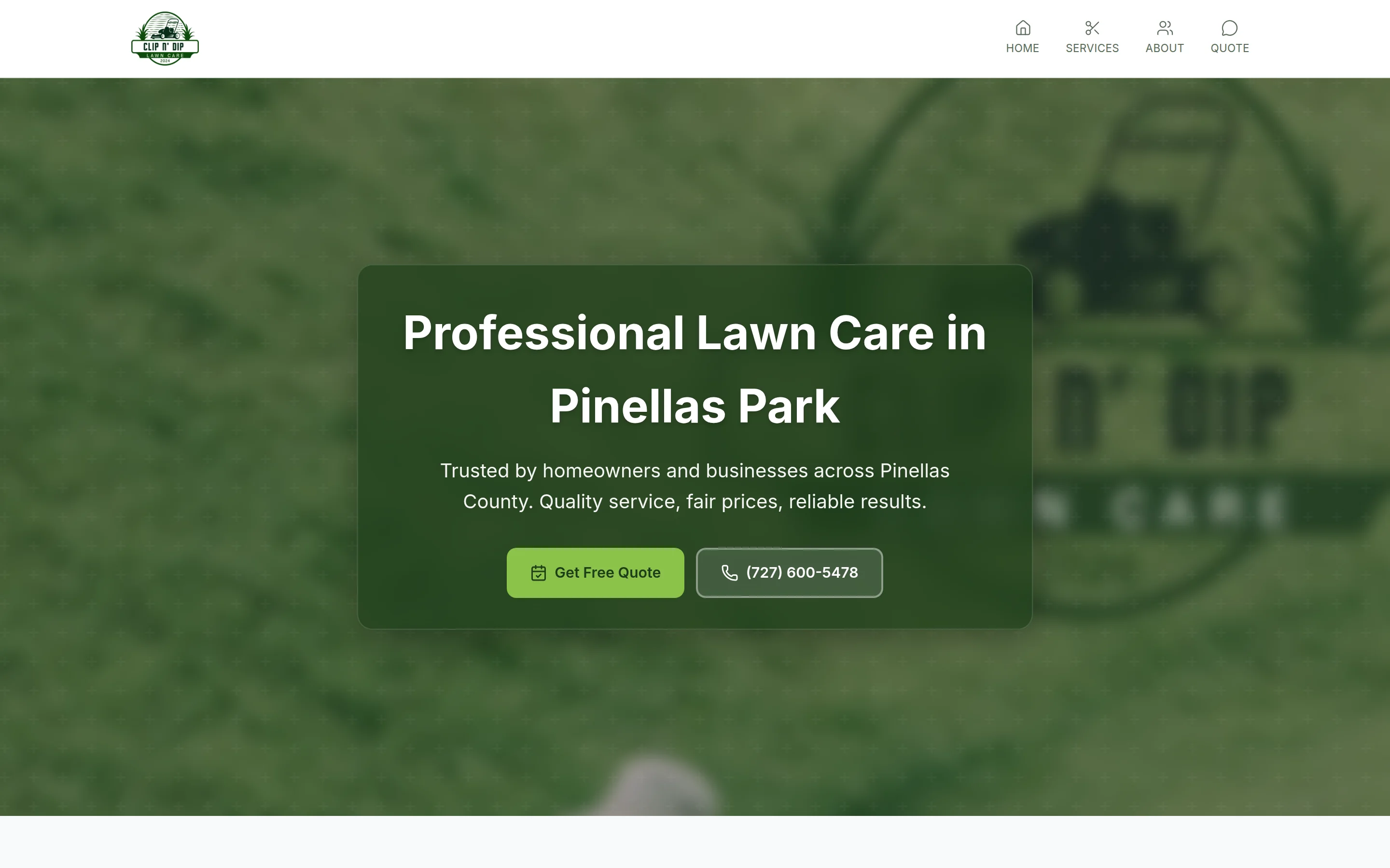 Clip N' Dip Lawn Care — Local lawn-care operator's site — quote requests in, leads tracked, replies sent. Whole stack is one Go binary.