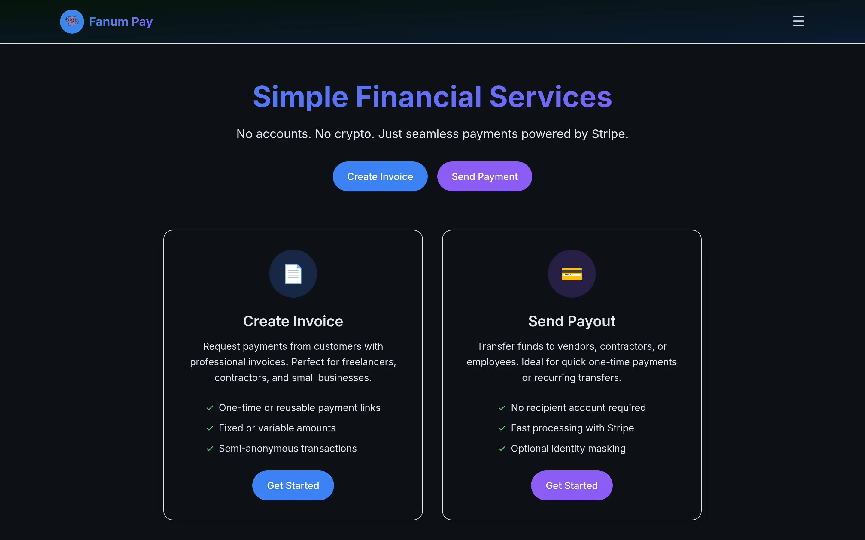 Fanum Pay — Send a Stripe payment link in seconds — no recipient account, no crypto, no signup.