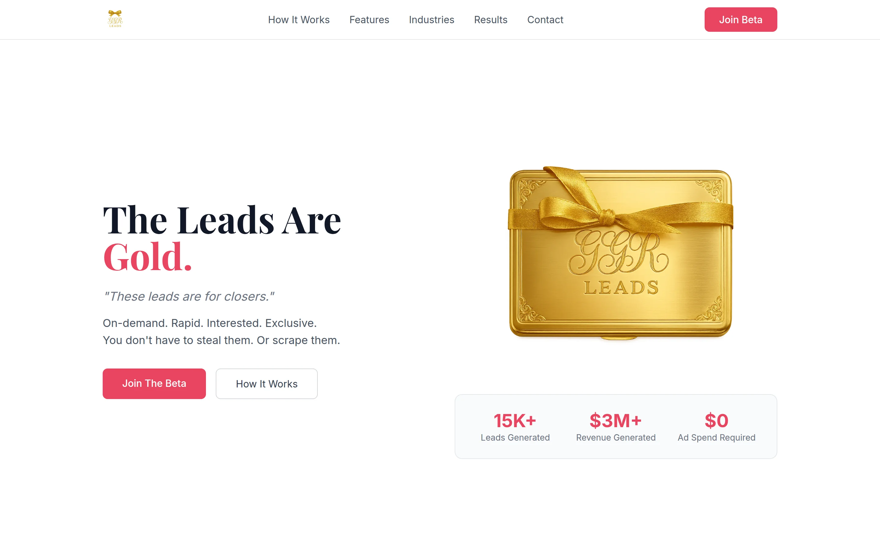 GGR Leads — Premium pay-per-lead platform — exclusive, non-recycled, real-time API delivery. The leads are gold.