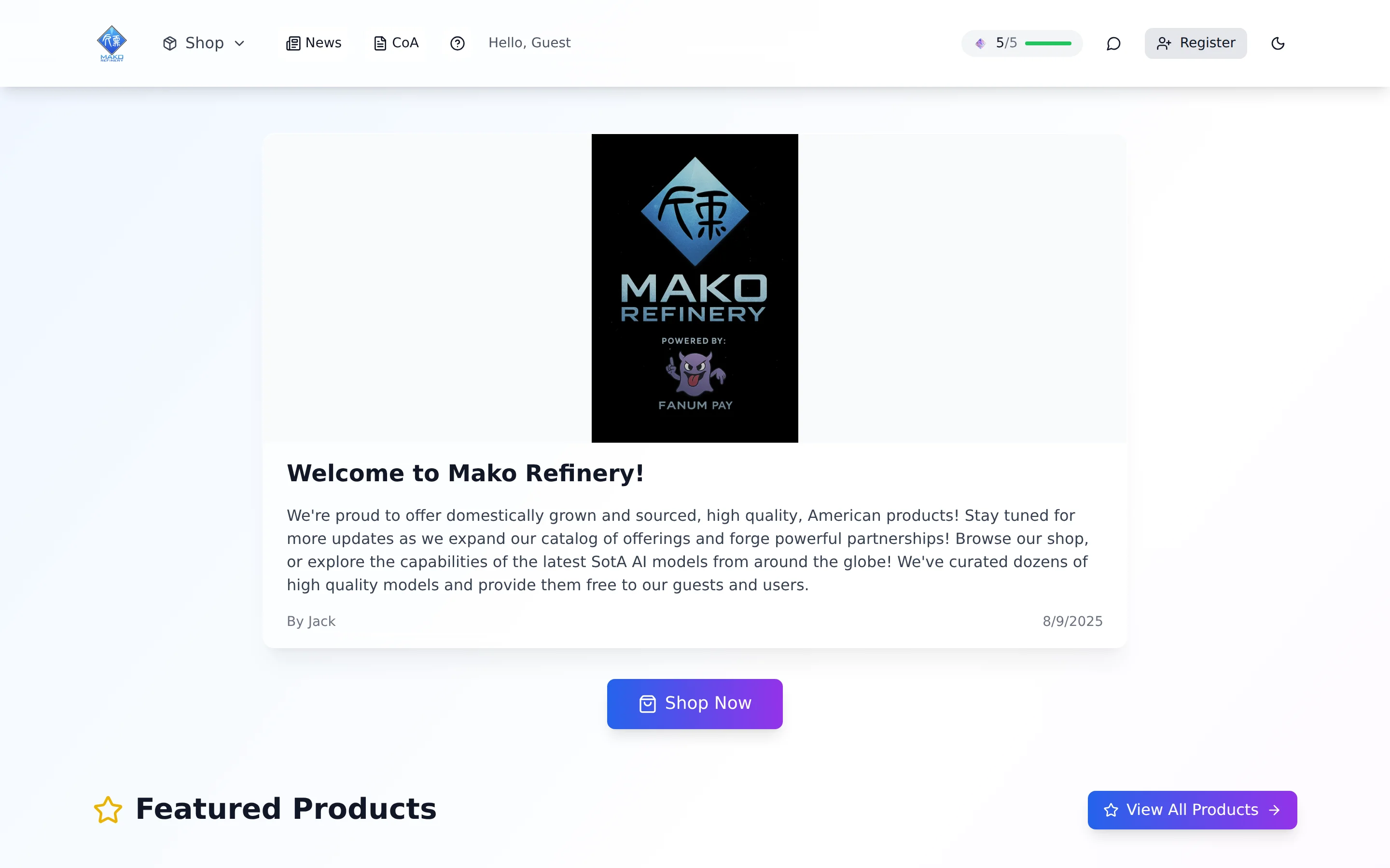 Mako Refinery — AI-powered content and commerce platform with WebAuthn auth, USPS-rate checkout, and an OpenRouter-driven AI assistant.