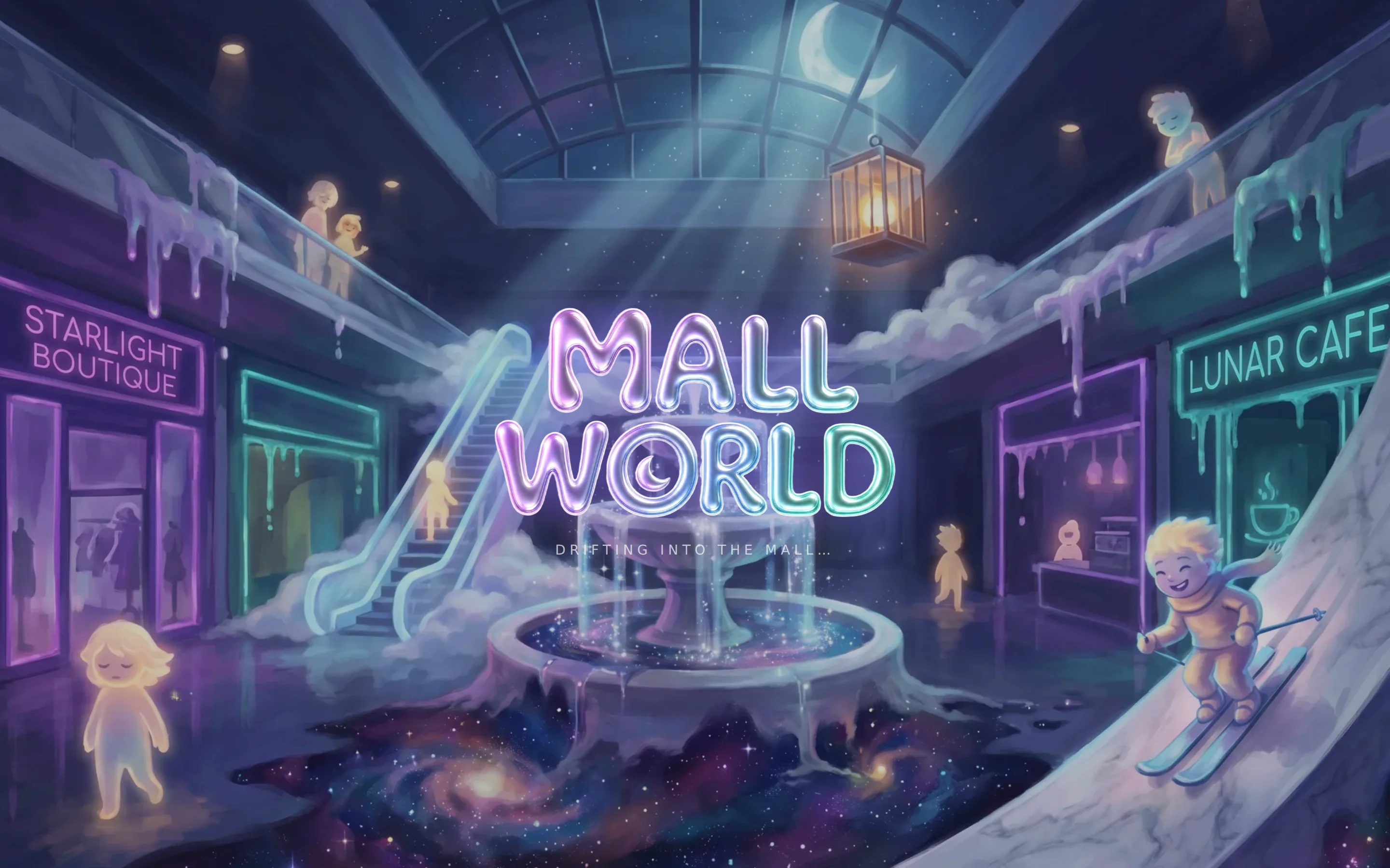 Mall World (Game) — A browser-based 3D liminal hangout — ski the marble, dodge the nightmare, talk to the fortune teller.