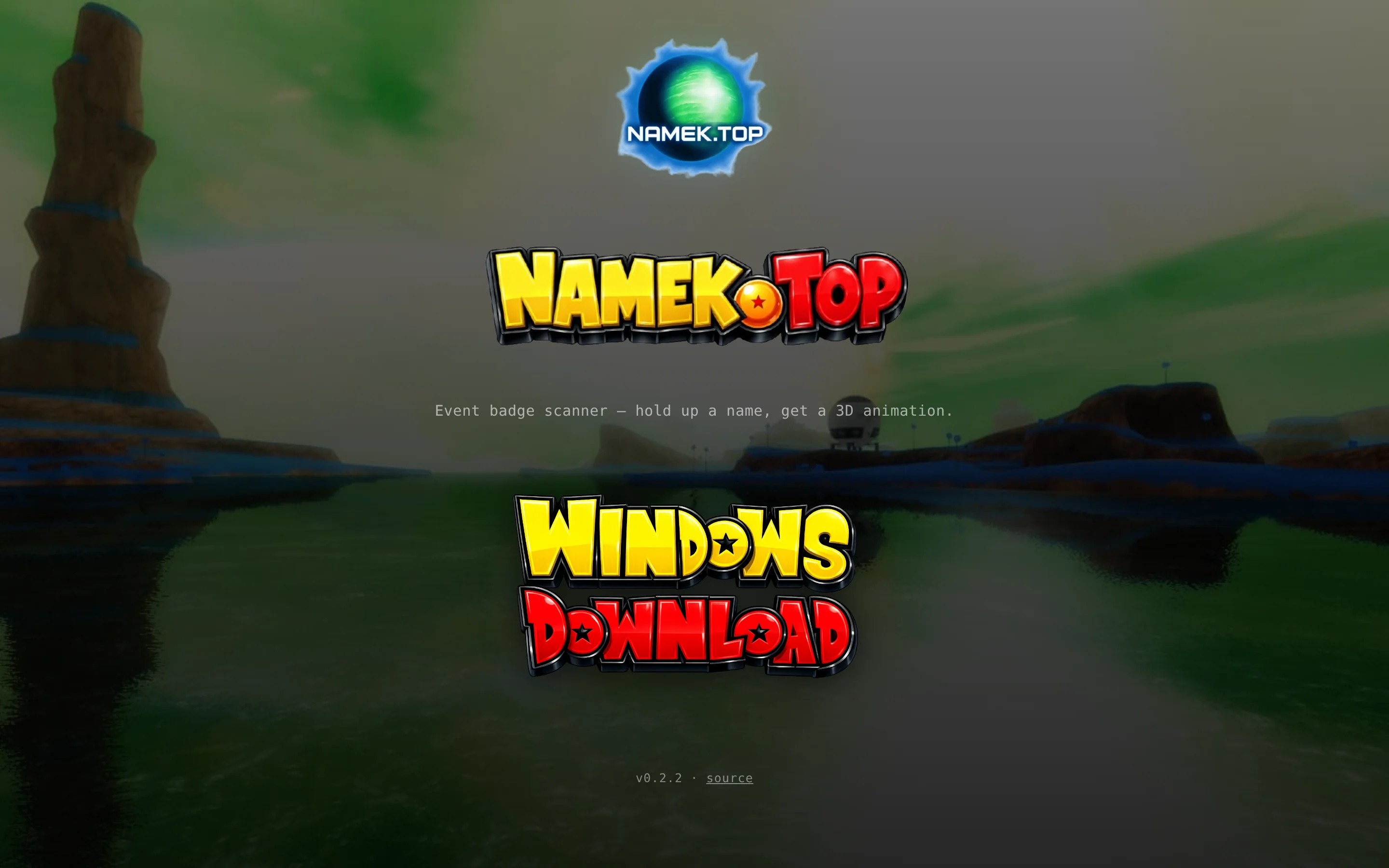 Namek — Event badge scanner — hold up a name, get a 3D animation.