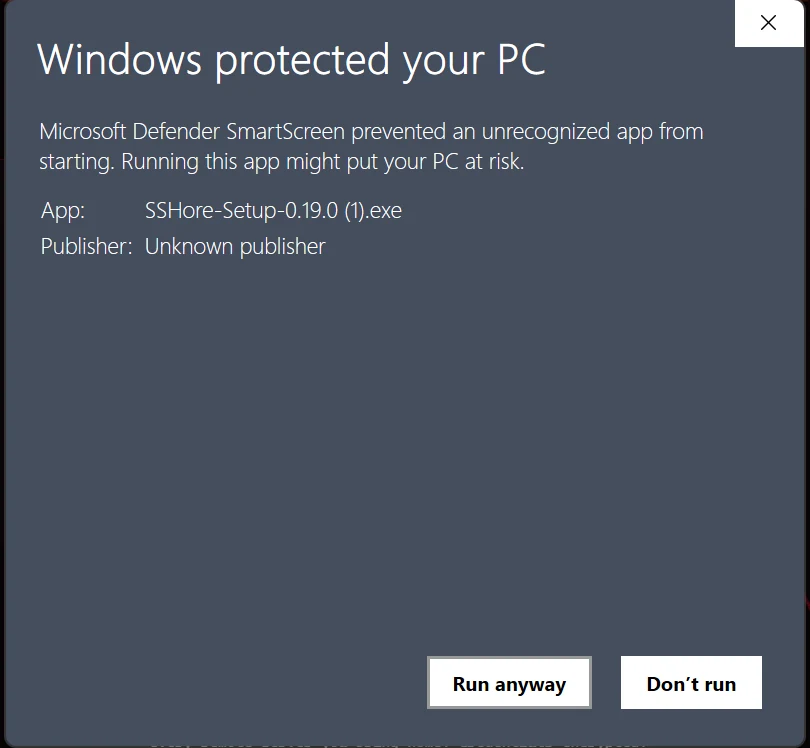 SmartScreen Run anyway option