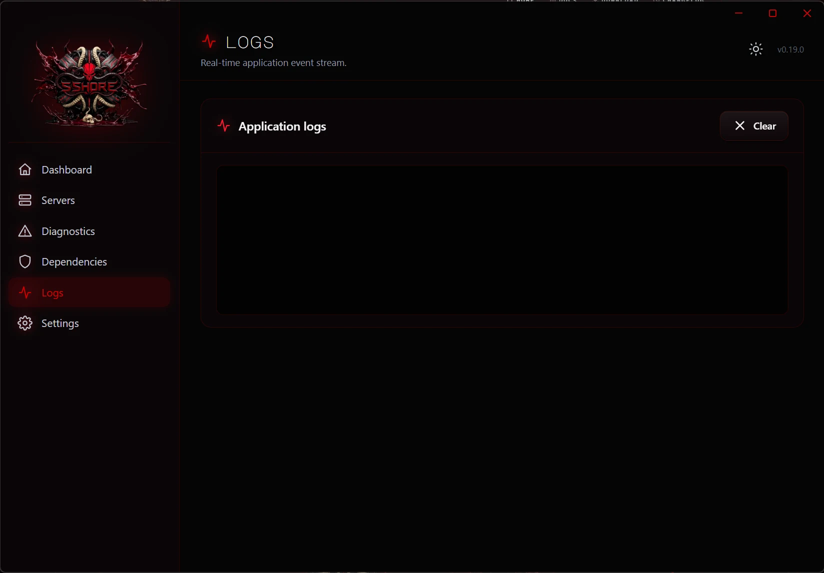 Logs view with empty state