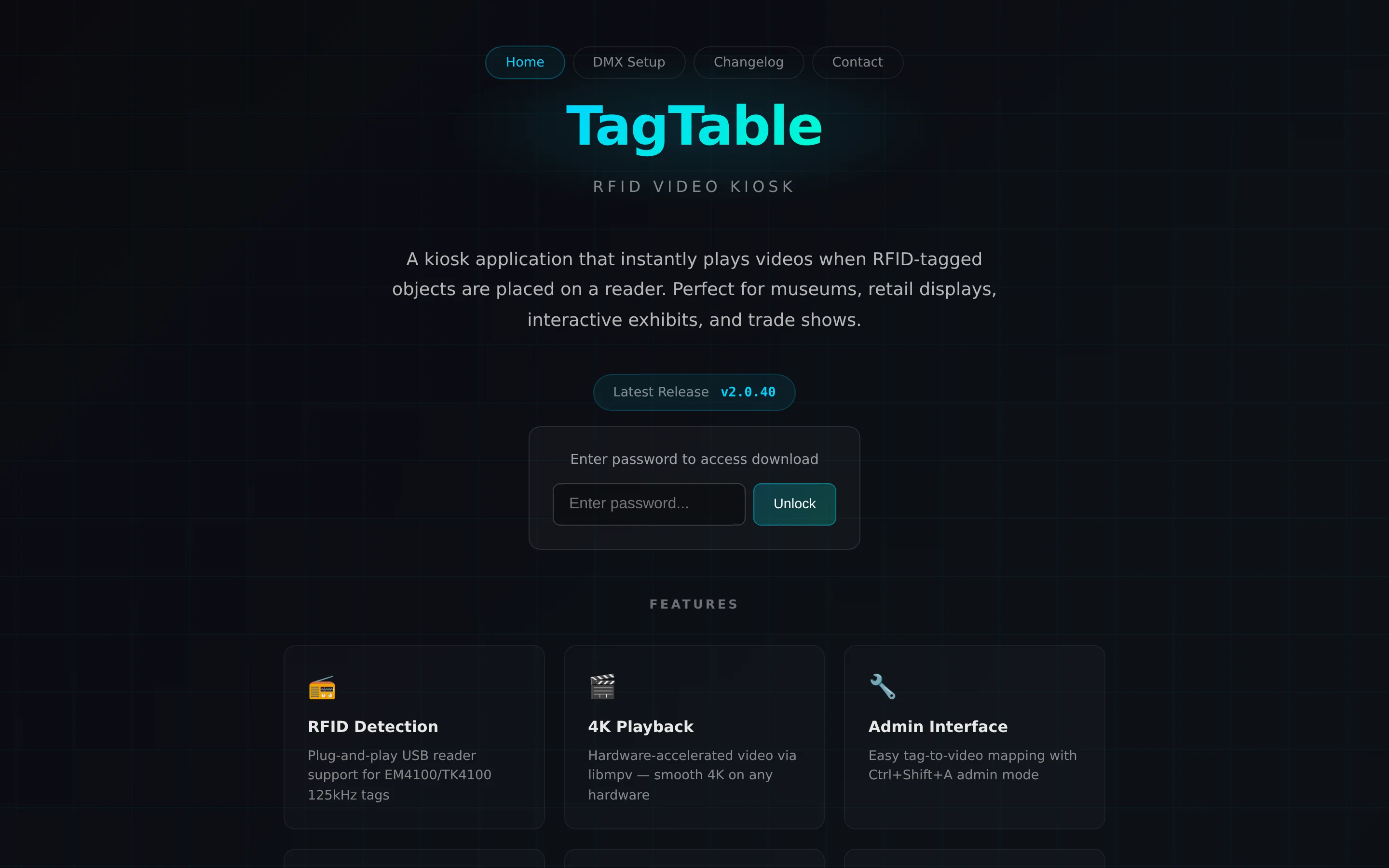 TagTable — RFID video kiosk — place a tagged object on the reader, the right video plays.