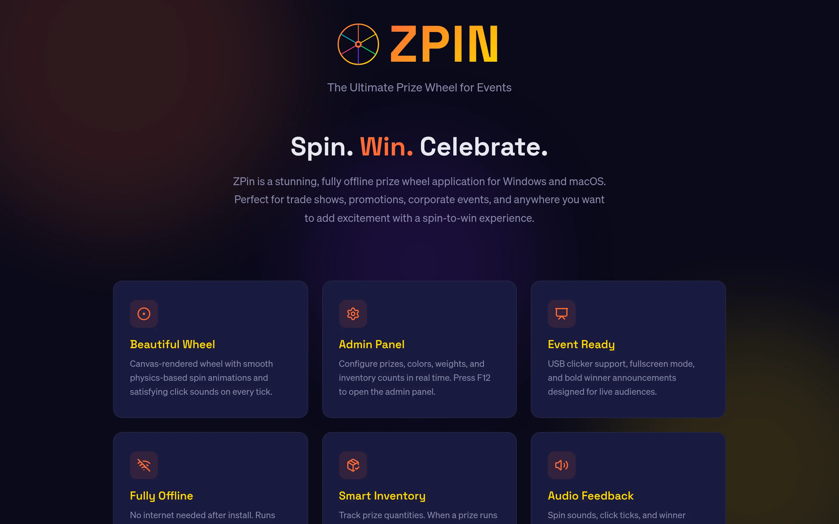 ZPin — Offline prize wheel for trade shows, promos, and corporate events.
